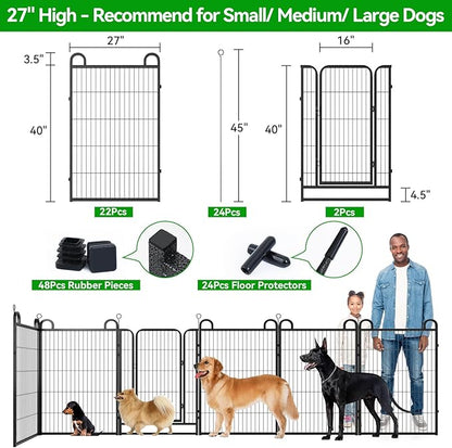 Dog Playpen Outdoor 24 Panels Heavy Duty Dog Fence 40" Height Anti-Rust with Doors Portable for RV Camping Yard, Total 54FT, 227 Sq.ft, Snowy Black