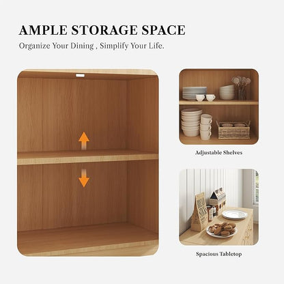 Farmhouse Storage Cabinet, Modern Buffet Sideboard with Doors, Fish Scale Pattern, Boho Cabinet for Dining Room, Natural, 2 Pieces