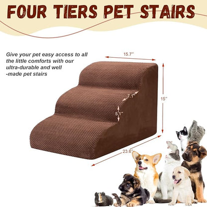 Dog Stairs for Small Dogs - High Density Foam Pet Steps, Extra Wide Dog Ramp with Non-Slip Bottom for High Beds, Couch and Sofa, Best for Dogs Injured, Older Doggy Cats