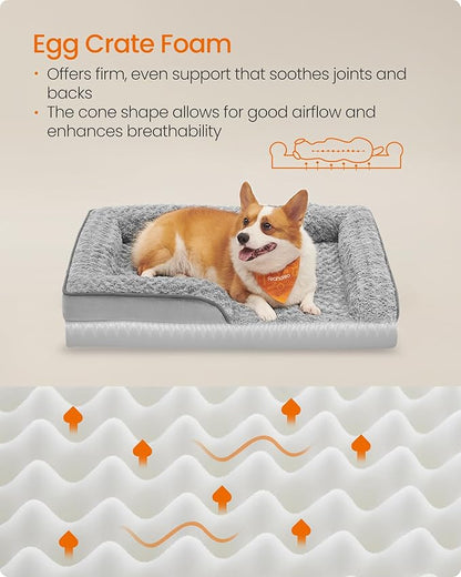 Feandrea Orthopaedic Dog Bed for Medium Dogs, Waterproof Dog Sofa Bed with Removable Washable Cover, 28 x 23 x 6.5 Inches, Dove Gray UPGW251G01