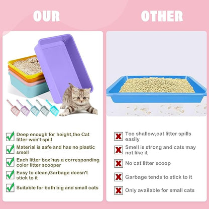 5pcs Kitten Litter Box,Open Small Cat Litter Box with 5 Scooper,Portable Small Litter Pan Low Entry Shallow Plastic Travel Toilet Litter Tray Cat Waste Tray for Small Pet Rabbit Guinea Pig Newborn Cat