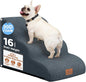 Dog Ramp and Stair for Bed 16" H-20 H,3-Step Cat Stair for Sofa and Chair,4-Step Dog Ramp for High Bed and Window,Durable Nonslip Fabric Cover for Indoor (Dark Grey-16 H, Pet Friendly, 3)