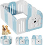Foldable Dog Play Pen Indoors, Non-Slip Sturdy Puppy Playpen with Door, 25.5" H 12-Panel Adjustable Shape Dog Fence Pen for Small/Medium Dogs, Thickened, Easy to Store, White+Blue