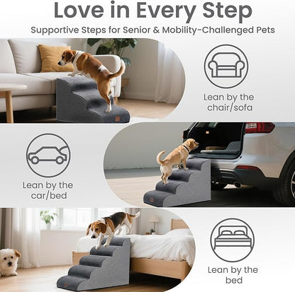 GoGoBunny Ramp Dog Stairs for Couch Sofa and Chair 15.7" H, 3-Step Pet Steps for Small Dogs and Cats, Non-Slip Waterproof Fabric Cover, Stable and Balanced Indoor Step, Pets Friendly, Grey