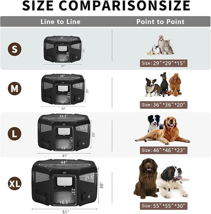 DONORO Dog Playpen Portable Pet Play Pens for Small Dog/Cat/Rabbit/Chicks, Cat Playpen Indoor/Outdoor with Carring Case, Removable Zipper Top and Bottom (Black, Large (46"x46"x23"), 8)