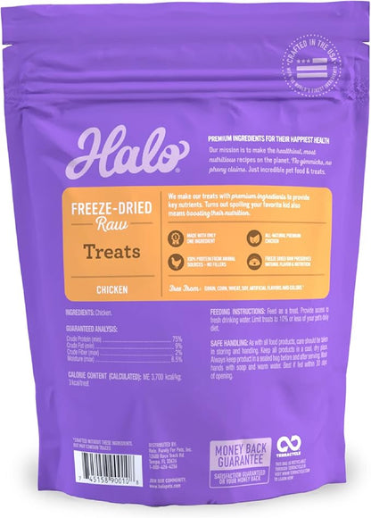 Halo Freeze Dried Raw Cat Treats, 100% Chicken Breast Recipe, Cat Treats Pouch, All-Natural High Protien Treat, 2.2 Oz Pouch