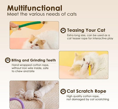 3 PCS Cotton Rope Cat Toys for Indoor Cats, Interactive Cat Rope Toys with Silvervine Fruit for Cats and Kittens, Handmade Pet Chew Toys for Teeth Cleaning