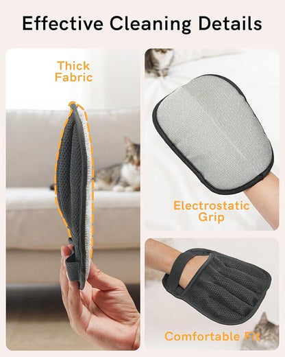 2025 Newly Upgraded Pet Hair Removal Gloves for Cats & Dogs, Electrostatic Grooming Gloves for Pet Hair, Five-Finger Reusable Pet Hair Remover Tool for Clothes, Bed, Couch, Carpet, 2 Pcs