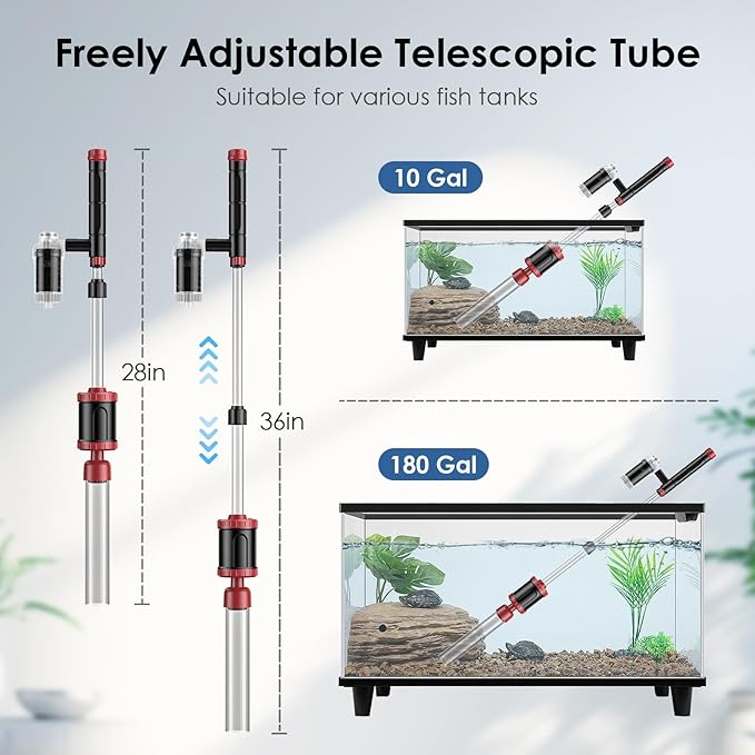AKKEE Aquarium Vacuum Gravel Cleaner, 36W Fish Tank Gravel Cleaner Vacuum for Water Changer 8 in 1 Multifunctional with Timed Off Waterproof Wash Sand Water Filter Circulation Aquarium Vacuum Cleaner
