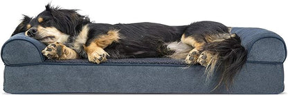 Furhaven Orthopedic Dog Bed for Medium/Small Dogs w/ Removable Bolsters & Washable Cover, For Dogs Up to 35 lbs - Sherpa & Chenille Sofa - Orion Blue, Medium