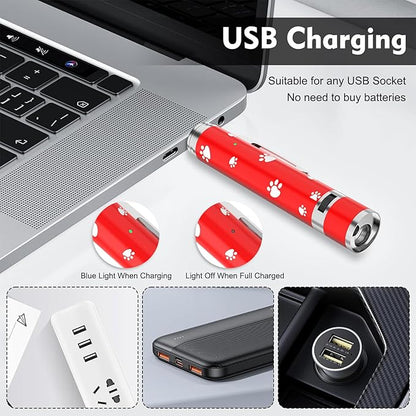 EAWONGEE Cat Toys, Rechargeable Interactive Toy for Cats with 7 Light Projection Modes, Indoor Kitty Pet Dog Toy for Training Chaser, 2 PCS Red