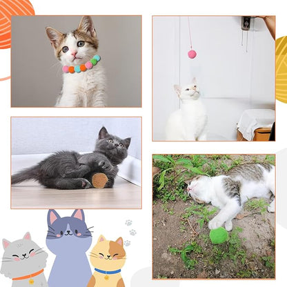20Pcs 1.6" Cat Toy Balls, Soft Kitten Pom Pom Toys, Plush Interactive Playing Quiet Ball Cats Favorite Toy, DIY Craft Decorations, Training and Sensory Enrichment