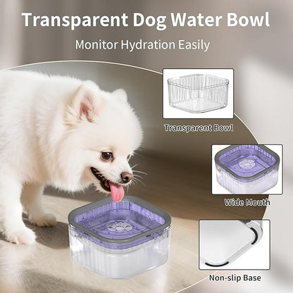 3L Dog Water Bowl No Spill 101oz Large Capacity Spill Proof Slow Drinking Water Feeder No Splash Pet Water Bowl Vehicle Carried Travel Dog Bowl for Sloppy Messy Drinkers Cats(Purple)