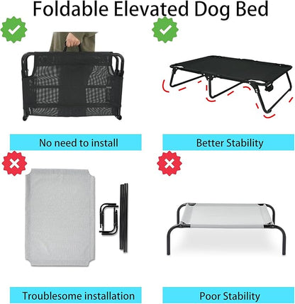 Elevated Raised Small Meduim Dog Bed Cots,Cooling Foldable No Assembly Need Pet Hammock Bed with Breathable Mesh, Indoor Outdoor Dog Pet Bed for Small Meduim Dogs, Chew Proof, Black