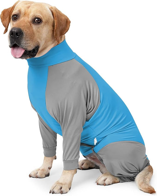 Dog Recovery Suit, Abdominal Wound After Surgery Wear, Prevent Licking Wounds, E-Collar & Cone Alternatives, Long Sleeve Postoperative Shirts Dog Pajamas Prevent Shedding(Medium, Blue)