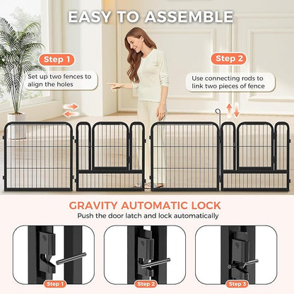 24 Inch 8 Panels Dog Playpen - Metal Pet Exercise Pen for Puppy, Indoor/Outdoor Dog Fence for Yard, Garden, Camping & RV Travel