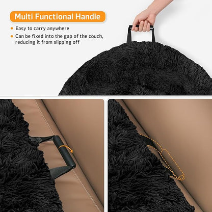GGIB Calming Dog Bed Fluffy Plush Dog Mat for Furniture Protector with Removable Washable Cover for Large Medium Small Dogs and Cats (Large, Black)