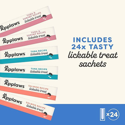 Applaws Lickable Cat Treats, Natural Grain-Free Purée, Limited Ingredient, Fish Squeeze Up Cat Treats (24 x 0.25 oz Sachets)