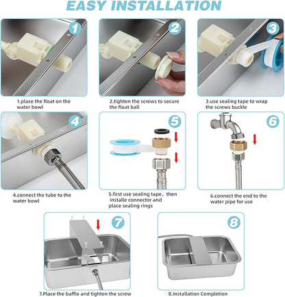 5 Gallon Automatic Dog Water Dispenser, Large Dog Water Bowl Dispenser for Outdoor, Stainless Steel Pet Bowl for Waterer Auto Fill Pet Waterer for Livestock Dogs Cats Chicken Fit 3/4'' GHT Faucet