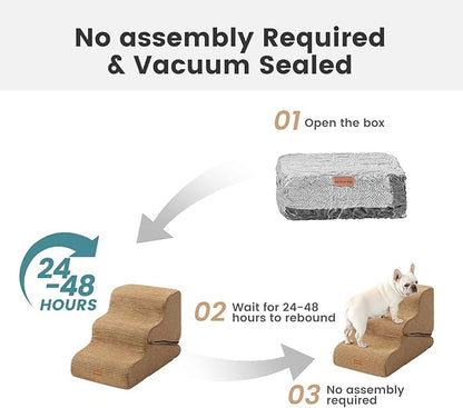 Gardner Pet Dog Stairs for Small Dogs 19.7" H, 4-Step Brown Curved Pet Stairs, Dog Steps for High Bed (18-24 in), Couch with Durable Non-Slip Waterproof Fabric Cover and CertiPUR-US Certified Foam