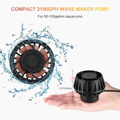 2100GPH Aquarium Wave Maker with Controller Mini DC 24V 12W Powerhead with Magnetic Mounting, Wavemaker with LED Display for 50 to 100 Gallon Tank