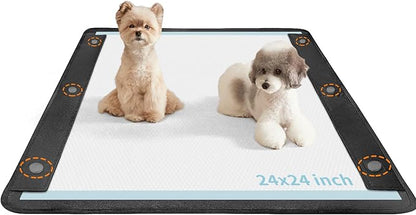 Dog Pee Pad Holder, Oxford Cloth Material, Fit 24"x24" Pad,Puppy Pad Holder, 6 Powerfu Magnetic Clips, Indoor Dog Potty, Black