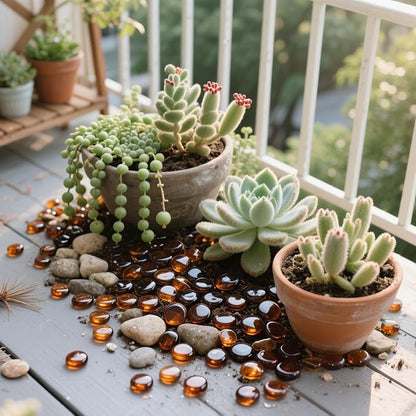 2.16LB Glass Beads Vase Filler Aquarium Gravel Decor Flat Glass Marbles Gems Pebbles Fish Tank Rocks Home Decorative Art Craft - Amber