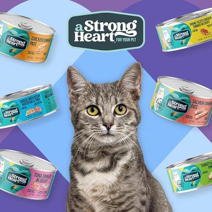 A Strong Heart Canned Wet Cat Food, Turkey & Cheese Dinner in Gravy - 5.5 oz Cans (Pack of 24), Made in The USA with Real Turkey