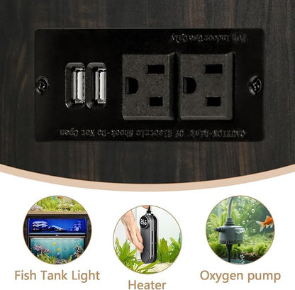 75 Gallon Fish Tank Stand with LED Light & Power Outlets, 55-75 Gallon Heavy Duty Metal Aquarium Stand with Drawers & Barn Doors, Cabinet for 2 Fish Tank Accessories Storage, Dark Oak