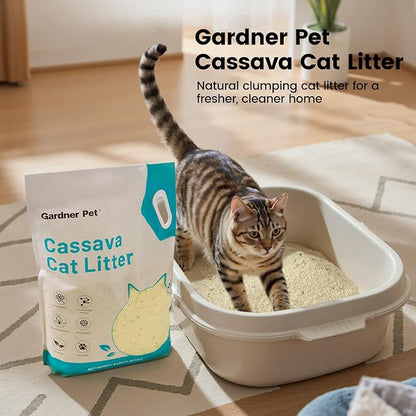 Gardner Pet Cassava Cat Litter, Clumping Cat Litter with Odor Control, Low Dust, Natural Plant-Based Litter, Fast Absorption & Low Tracking Kitty Litter, Unscented with Deodorizing Pellets (9LBS*2)