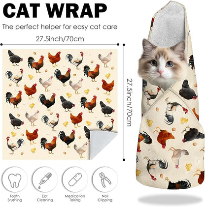 27.6"Cat Grooming Wrap, Self Adhesive Cat Wrap for Cutting Nails, Anti-Escape Calming Cat Swaddle Wrap for Medicine Ear Cleaning, Chicken Anti-Scratch Cats Burrito Restraint Blanket,Practical Pet Tool