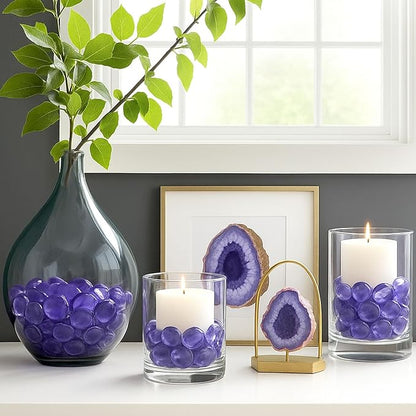 FUTUREPLUSX 1LB Purple Flat Glass Marbles, Purple Vase Filler, Glass Pebbles, Aquarium Rocks Fish Tank Beads for DIY Crafts Table Scatter Decor