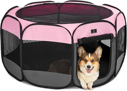 A4Pet Puppy Playpen Indoor, 39.5” Portable Pet Playpen with Bowl, Suitable for Puppies, Kittens, and Small Animals, Removable Zipper & Mesh Panel(16”W × 10”H)