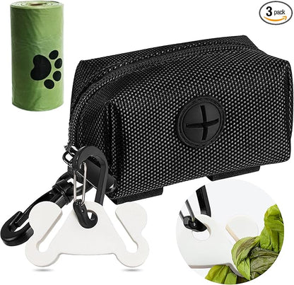 Dog Poop Bag Holder for Leash Attachment Dog Poop Bag Dispenser Dog Waste Bag Dispensers Dog Poop Bag Holders Fit Dog Leash Accessory With Hand Free Holder Carriers, Black