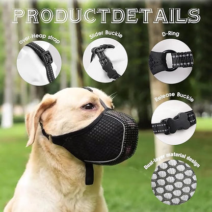Dog Muzzle, Mesh Soft Muzzle for Small Medium Large Sized Dogs, Breathable Adjustable Puppy Muzzles for Scavenging Biting Licking and Chewing, Allows Panting and Drinking (Reflective Mesh, XL)