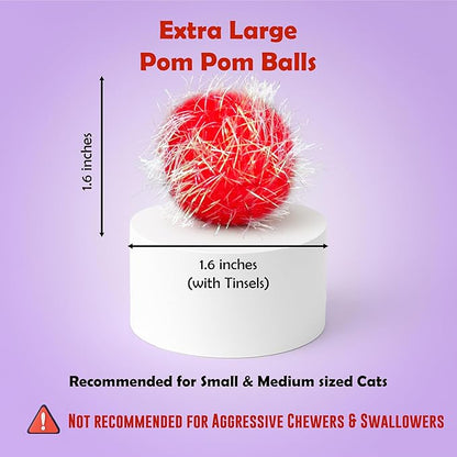 30 Pieces 1.6 inches Sparkle Pom Pom Balls for Cat - Interactive Glitter Balls, Multicolor, Best as Kitten Play Toys