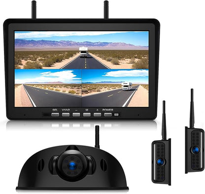 10.1" RV Backup Camera Wireless System Plug and Play, Pre-Wired for Furrion RV Trailer Camper Motorhome, HD 1080P Split-Screen DVR Monitor with 1 Rear View & 2 Side View Cameras, BY503