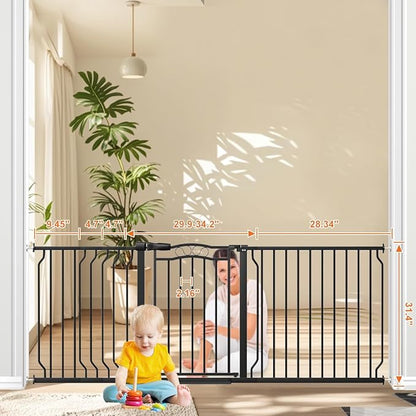 67.3-81.1" Extra Wide Baby Gate for Stairs No Drilling, 30" Tall Auto Close Press Mounted Baby Gate for Doorways, Adjustable Width Walk Through Long Gates for Kids or Pets, Black