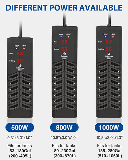 fishkeeper 800W Submersible Aquarium Heater – Ultra-Safe Digital Fish Tank Heater for 80-230 Gallon, Leaving Water Auto Power-Off, PID Intelligent Fast Heating, 59°F-93°F Accurate Temperature Control