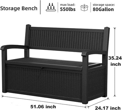 80 Gallon Storage Bench Waterproof and Lockable,Deck Box Outdoor Storage Furniture for Patio,Garden,and Porch – Perfect for Storing Garden Tools and Cushions(Black)