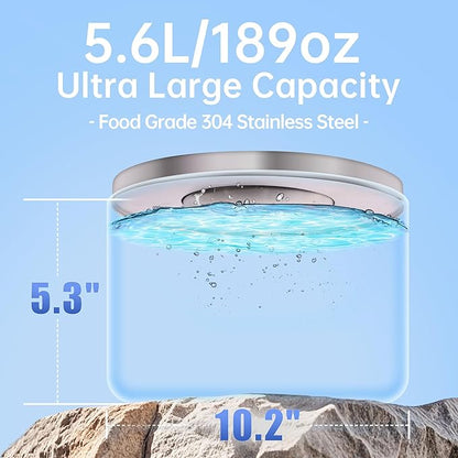 5.6L/190oz Large Dog Water Bowl No Spill, No Drip Dog Water Dispenser with Floating Disk, Stainless Steel Slow Drinking Bowl for Small Medium & Large Dogs