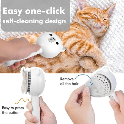 4 in 1 Pet Steam Brush for Cat & Dog, Cat Steam Brush for indoor Cats, Self Cleaning Shedding & Grooming Tool with Waterless Shampoo, Pet Spray Hair Removal Comb with Release Button & Water Tank