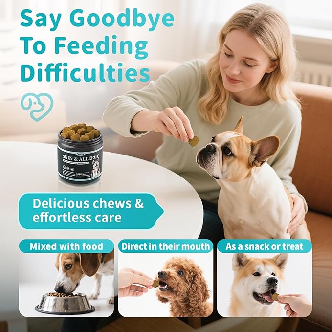 Dog Skin & Allergy Chews - Dog Probiotics for Sensitive Skin Health Support - Allergy Relief - Support Seasonal Allergies, Immune & Gut & Digestive Health Supplement - Beef Flavor - 90 Count