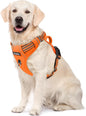 Funfox Dog Harness No Pull, Adjustable Pet Vest Harness, Super Soft Material with Vertical Handle Easy Control, Reflective Night Walking, 2 Leash Clips for Large Dogs, Orange, L
