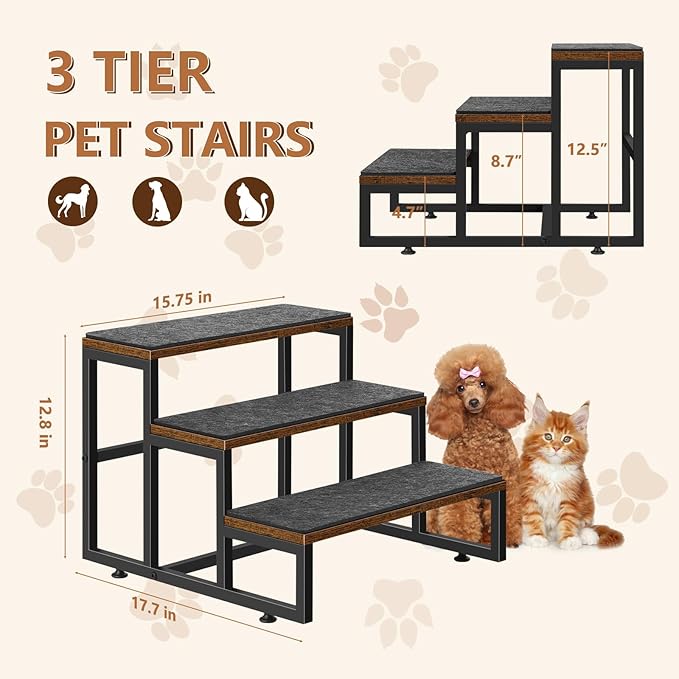 Dog Stairs for Small Dogs 3 Steps Pet Stairs Dog Stairs Steps for Couches High Beds, Non-Slip Indoor Dog Ramp, Holds Up to 100lbs