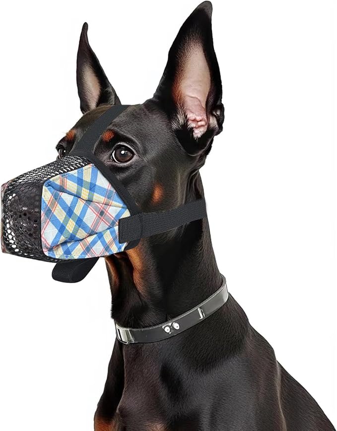 Dog Muzzle for Small Large Dogs - Soft Nylon Basket Muzzle with Adjustable Strap, Breathable Mesh Design Prevents Biting Chewing Licking Eating - Ideal for Training, Grooming & Vet Visits (Blue, M)
