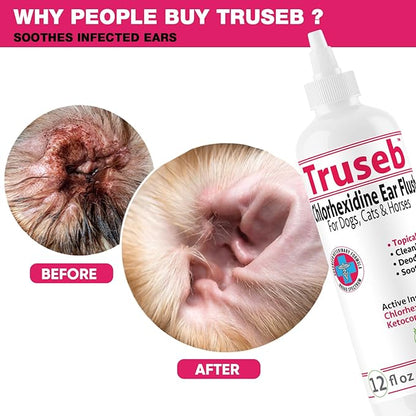 All Natural Ear Flush for Dogs & Cats, Ketoconazole & Chlorhexidine Ear and Vet-Strength Ear wash with a Light Scent (USA) (Ketoconazole & Chlorhexidine Ear Flush, 12 oz)