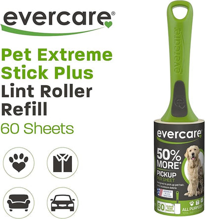 Evercare Giant Extreme Stick Lint Roller Brushes with 60 Easy-Peel Sheets, Pack of 5 Refillable Lint Rollers for Hair and Debris (300 Sheets Total)
