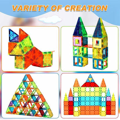 32-Pack Magnetic Tiles–Rainbow Builder Set, 2.95in STEM Construction Kit with Transparent Windows, Expand Creative Play for Kids