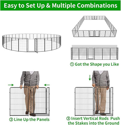 Dog Playpen Outdoor Extra Wide 32 Panels Heavy Duty Dog Fence 47" Height Anti-Rust with Doors Portable for RV Camping Yard, Total 84FT, 561 Sq.ft, Snowy Black